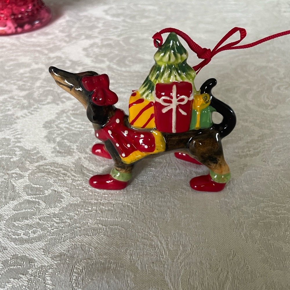Festive spectrum mug and blue sky clay works Dachshund Mug and Ornament Set - Picture 16 of 16